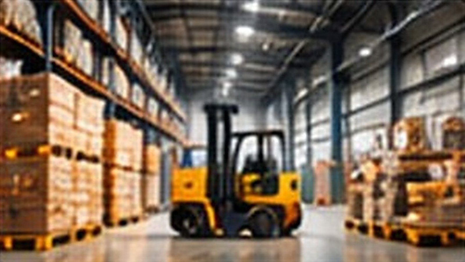 Warehouse with forklift and stacked goods